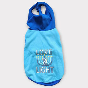 Boots & Barkley Dog Hoodie Hanukkah Jewish Menorah Blue Jacket